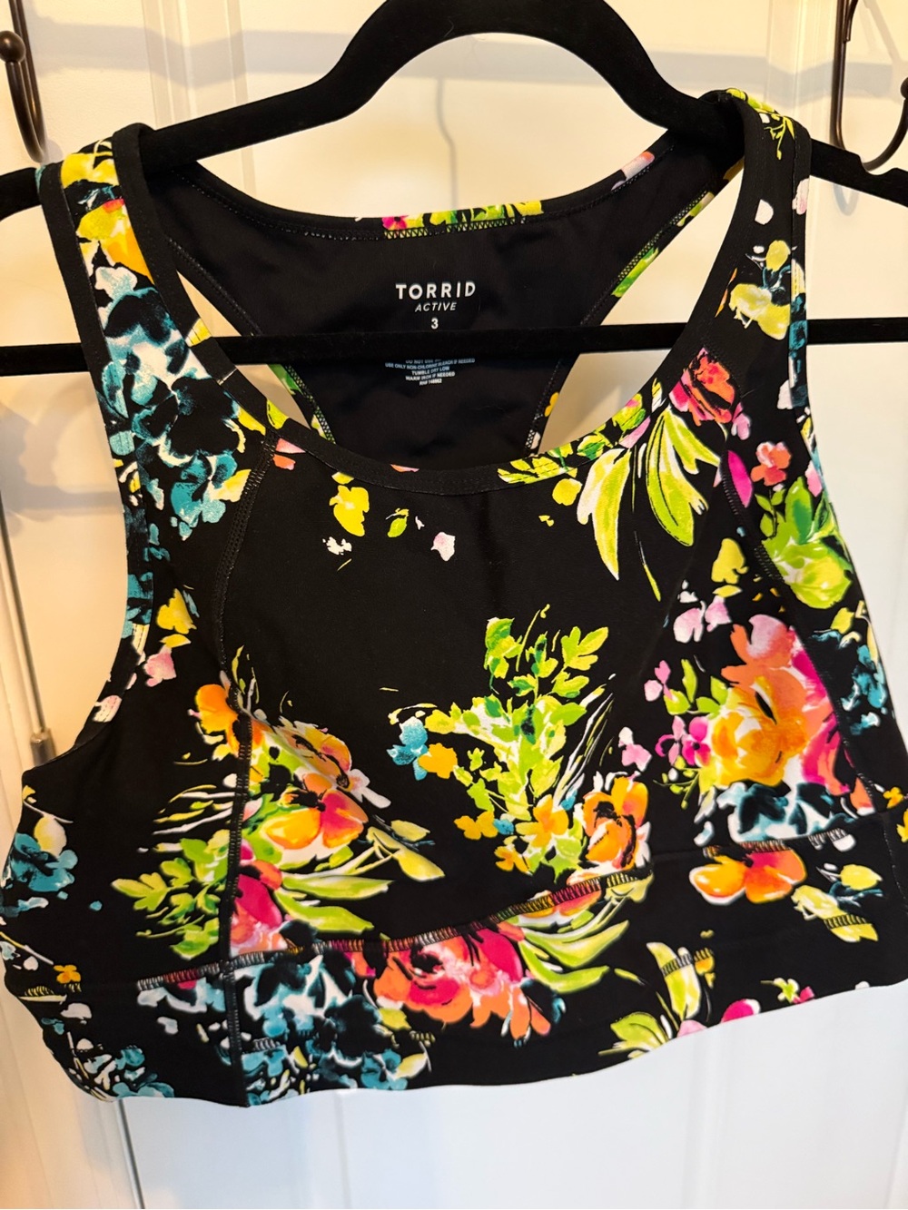 torrid Black Floral Racerback Sports Bra